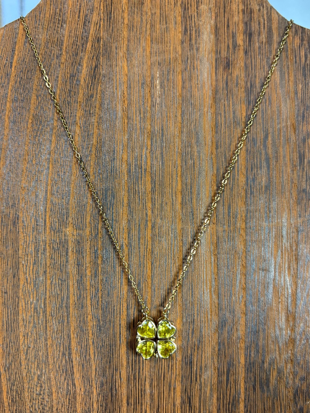 Gold-Tone Green Clover Pendant Necklace